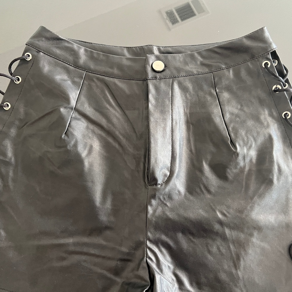 Faux Leather Lace Up Shorts